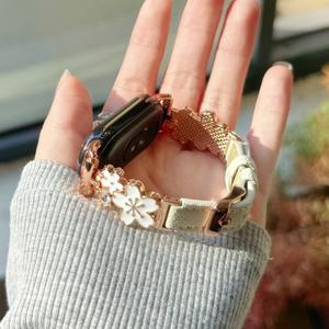 샤오미 밴드 10 9 8 NFC 액세서리용 멋진 패션 꽃무늬 가죽 루프 여성용 시계줄