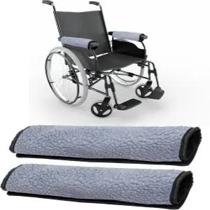 AHIER 휠체어 팔걸이 패드 2PCS 양가죽 플리스 커버 미끄럼 방지 휠체어용 쿠션 패드(파란색)