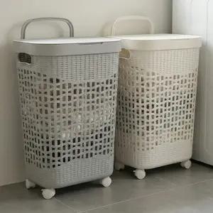 메쉬 바퀴 65L 손잡이가 통풍 세탁 있는 이동식 뚜껑덮개 빨래바구니 좋은 HICKIES