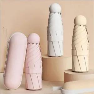 [패션] 초경량 미니 접이식 양우산 암막 UV 차단 우산 휴대용 양산 케이스 포함