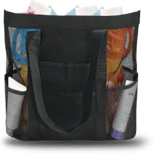 OILPUS 대형 메시 비치백 가족용 포켓 9개 포함 비치 토트백