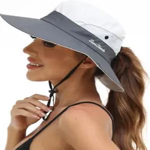 여성 여름 선햇 비치햇 와이드 챙 야외 자외선 차단 모자 접이식 쿨 메시 포니테일 버킷햇