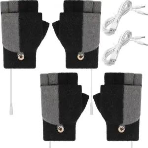 새티니어 2쌍 겨울용 USB 온열 장갑 손가락 없는 손난로 전기 버튼이 달린