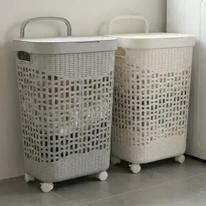 메쉬 바퀴 65L 손잡이가 통풍 세탁 있는 이동식 뚜껑덮개 빨래바구니 좋은 HICKIES