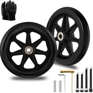 보행자를 위한 2Pcs 6인치 교체 휠체어 휠 - 고무 소재 내마모성 PU 타이어 미끄럼 방지 및 내구성이