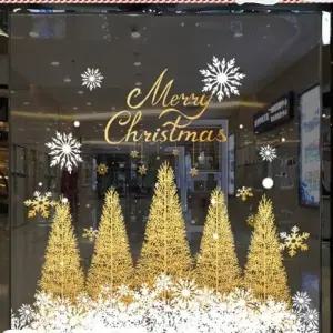 꾸미기 눈꽃 창문 트리 골드 시트지 크리스마스 윈도우 스티커 인테리어소품