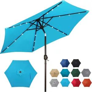 블리순 7.5피트 태양광 우산 18개의 LED 조명 파티오 테이블 마켓