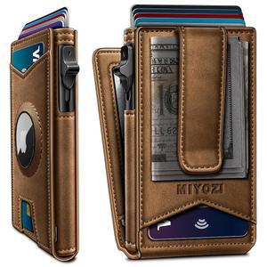 [미국배송] 남성용 미요지 에어태그 지갑 머니 클립 9-카드 팝업 신용카드 홀더(ID 창 RFID 차단 금속 케이스 포함) | 포함 선물 상자 슬림 차단 카드 케이스 플립
