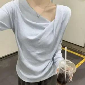 여자유니크 미니멀 보트넥 목폴라 긴팔니트 패션상의 티셔츠 니트 겨울 여성 긴팔