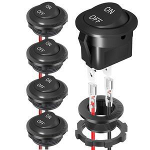 5개 원형 로커 스위치 12V ON OFF DC 토글 2핀 SPST 15A/250V 20A/125V AC 20MM (전선 포함)