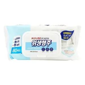 캡형 위생행주 물티슈 80매 무.자극 무세제 일회용 걸레 일회용 밀대