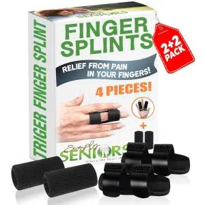 트리거 핑거 스플린트 인 블랙 - 부목 2개와 소매 2개 세트 및 관절염 망치 부러진 손가락을 위한 브레이스