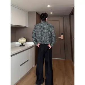 가을 하운드투스 코트 오버사이즈 트위드 남자정장자켓 상의 숏 체크 정장 패드 재킷 ible3