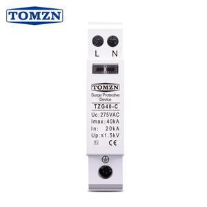 AC SPD TOMZN 20KA~40KA 275V 주택 서지 보호기 저전압 피뢰기 장치 1P+N 18mm