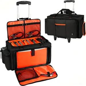 티목시 대형 롤링 DJ 백 내장 견고한 지지 보드 휠이 달린 긱 분리형 디바이더 및 패딩 숄더 스트랩이