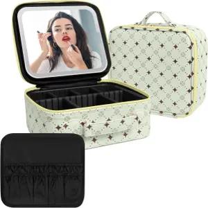 여행용 메이크업 가방 360° 회전 LED 미러 방수 화장품 정리함 휴대용 케이스 여성용 선물 소녀