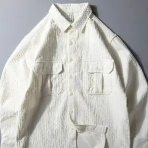 샤오원샵 남성용 캐주얼 코트 루즈핏 성가디건 상의 키작남 셔츠 시어서커 솔리드 긴팔 꾹5