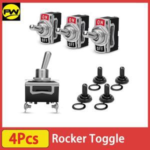 4개입 고강도 로커 토글 스위치 15A 250V 20A SPST 2핀 온/오프 메탈 방수 부트 캡 커버 자동차