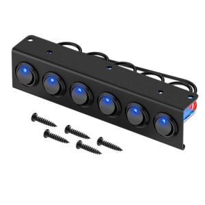 DaierTek 12V 보트 스위치 패널 로커 6 갱 토글 20A SPST ON/Off RV 자동차 트럭 해양 용 파란색 Led