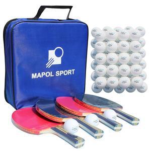 MAPOL 탁구 패들 4종 세트 100개, 4인용 키트: 4개, 플러스 100개 3성 연습용 흰색 공 (흰 포함 세트)