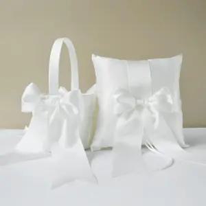 ATAILOVE 플라워 걸 바구니 및 링 베어러 베개 세트 귀여운 체리쉬 웨딩 베개(보리)