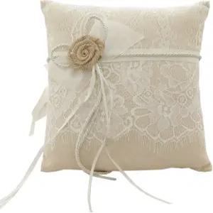 해변 결혼식 파티를 위한 리모불 웨딩 링 베개 베어러 레이스 플라워 쿠션 8.2인치 x - 보리