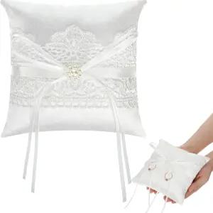 웨딩 링 베어러 베개 레이스 진주 보리 새틴 보크노트 쿠션 결혼식 파티 기념일 (레이스 스타일)