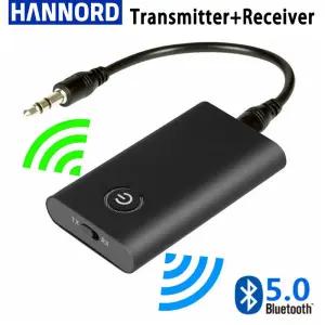 Hannord 2 in 1 무선 Bluetooth 5.0 송신기 수신기 TV PC 차량용 스피커 용 충전식 오디오 어댑터 3.5mm