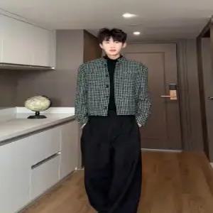 슬램덩크 남자 정장 재킷 트위드 코트 봄가을 오버사이즈 패드 숏체크 상의 HO3