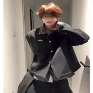 썬더볼츠 페이크 투피스 빈티지 가을 남성 남친 블랙 재킷 셔츠 카디건 체크 스트라이프 KKE3