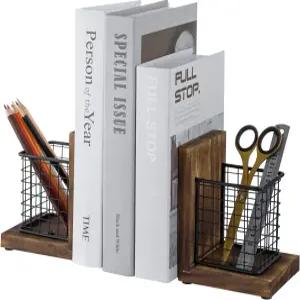 매트 블랙 메탈 와이어 바구니 연필 컵과 사무용품 보관 1쌍의 무거운 책을 위한 마이 기프트 러스틱 번트