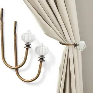 빈티지 커튼 홀드백 2Pcs - 호박 모양 벽용 금속 사이드 홀더 작은 풀백 후크 창문 드레이퍼 타이 백 벽