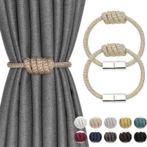 NICEEC 2팩 미니 마그네틱 커튼 타이백 모던 심플 스타일 드레이프 우아한 핸드 위브 로프 매듭 장식
