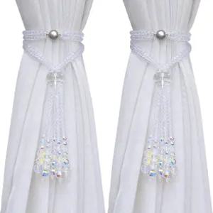 페도보 마그네틱 커튼 타이백 크리스탈 구슬 태슬 시어/드레이피 홀드백 2팩 농가 홈 오피스용 보호 걸이