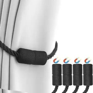 블랙 마그네틱 커튼 타이백 4팩 - 벽 가정 및 실외용 장식용 홀드백 우아한 풀백 로프 홀더