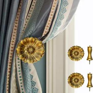 빈티지 커튼-홀드백 ？ 2개의 커튼 타이백 벽에 나사가 장착된 클래식 장식 홀더(플라워 앤티크 골드)