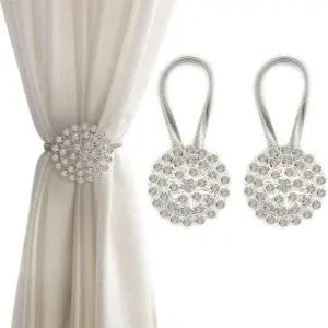 커튼용 마그네틱 타이백 2팩 스파클링 크리스탈 플라워 커튼 버클 클립 홈 오피스 장식용 고탄성 스프링