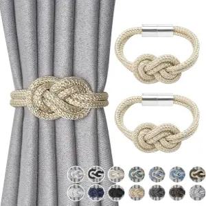 NICEEC 2팩 미니 마그네틱 커튼 타이백 북유럽 심플 스타일 드레이프 우아한 핸드 위브 로프 매듭 장식
