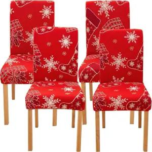 Ogrmar 4PCS 스트레치 탈착식 세탁 가능 다이닝 룸 의자 보호대 크리스마스 장식/홈 장식 시트 커버