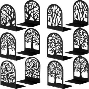 페이피야 6쌍 장식용 책꽂이용 금속 책꽂이 블랙 메탈 헤비 듀티 홀더 홈 오피스 학교용 스토퍼 지원