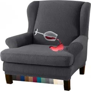 그랜베스트 프리미엄 발수 윙백 의자 커버 2피스 하이 스트레치 자카드 패브릭 슬립커버(윙 그레이)