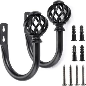 썸나콘 금속 커튼 홀드백 2종 세트 - 나사가 달린 벽걸이 드레이퍼 타이백 침실 거실 사무실 블랙 장식용