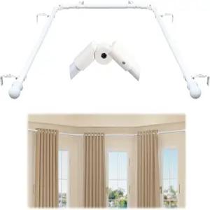 베이 윈도우 커튼 로드 흰색 U자형 곡선 조절식 59~184인치 1인치 렌터 친화적인 헤비 듀티 침실 거실