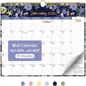 2026년 달력 21개월 월 달력은 2025년 10월부터 2027년 6월까지 진행되며 11.5인치 x 14.7인치 트윈 와이어