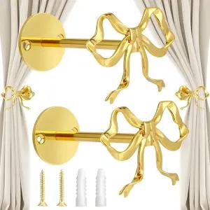 금색 보우 커튼 타이백 2개 홀드백 벽걸이 및 룸 장식에 적합합니다