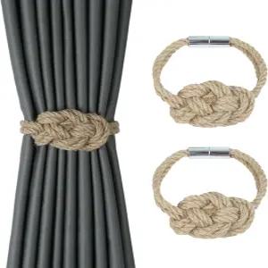 헤동헥시 2팩 내추럴 황마 자석 커튼 타이백 보호 러스틱 스타일의 장식 가정 및 사무실 드레이퍼용