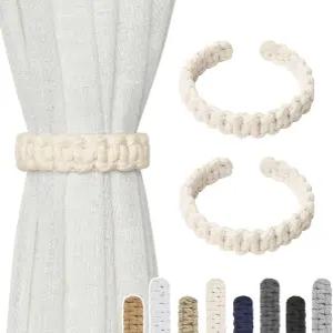 NICEEC 2팩 내추럴 코튼 로프 커튼 타이백 농가 러스틱 스타일 장식용 드레이프 가정용 및 사무실용 수제