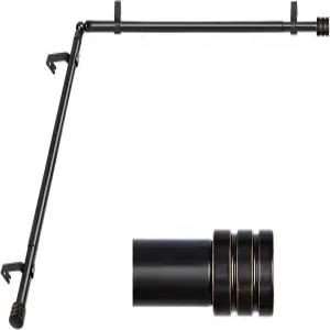 헤비 듀티 코너 창문 커튼봉 36~72인치 HOTOZON 1인치 텔레스코프 싱글 드레이퍼봉 블랙 엔드 캡 피니얼