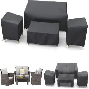 의자 러브시트 및 커피 테이블용 방수 4피스 세트 헤비 듀티 420D 블랙