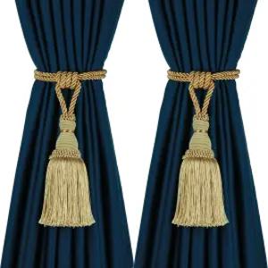 벨 아베니르 2팩 커튼 타이백 태셀 드레이퍼 로프 핸드메이드 홀백 홈 오피스 호텔 장식 (골드 2팩)